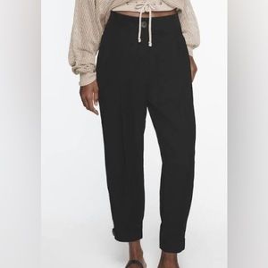 Zara Black high waist Pleated Suit Pants Ankle Length Rolled cuffed cropped